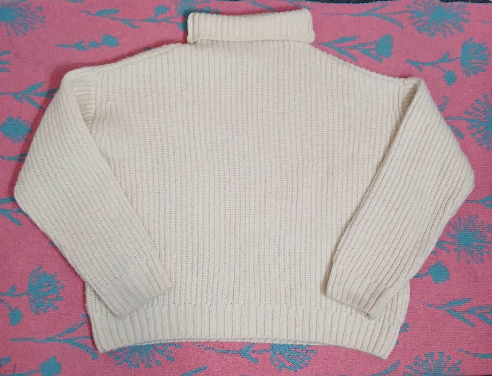 Anine Bing womens medium alpaca wool chunky sweater turtleneck cream fisherman